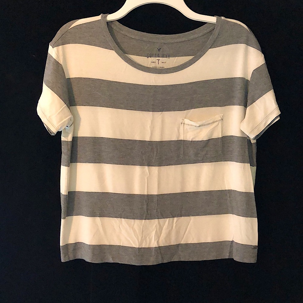 American Eagle Outfitters XS Grey and White Top